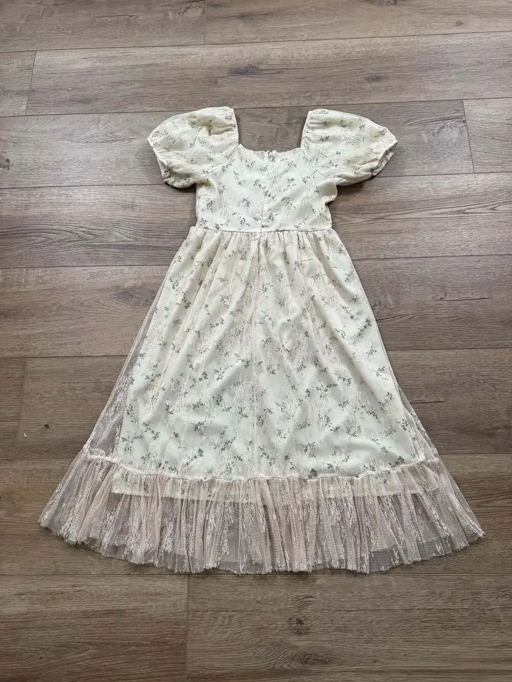 HELLO SS Floral Lace Overlay Puff Sleeve Midi Dress Size M Cottagecore - Picture 11 of 12